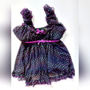 Pink & Purple Polka Dot Black‎ Babydoll Teddy size 36C Victoria's Secret Boudoir